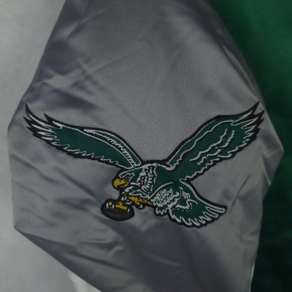 Philadelphia Eagles Mitchell & Ness NFL Large Satin Jacket Green Gray NWT
